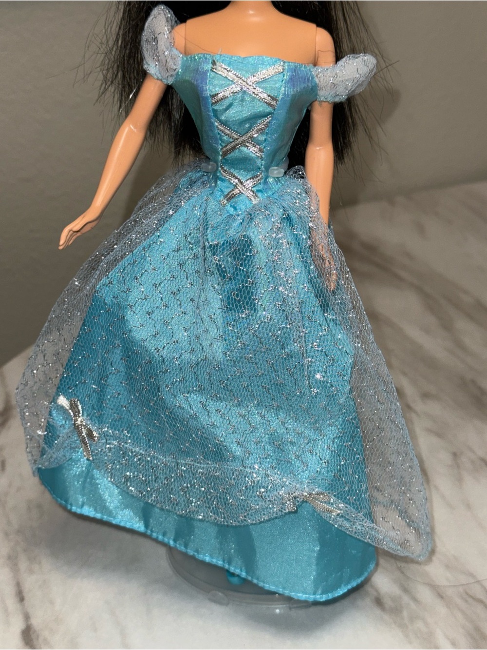 Barbie Mattel Fashion Blue Glitter & silver Gown w/ Shoes